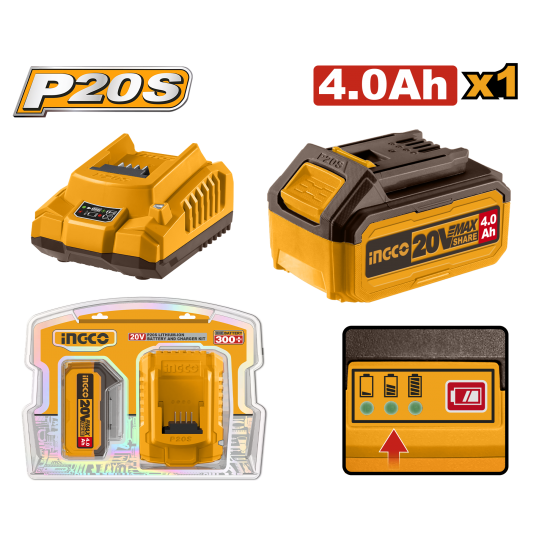 Набор аккумулятора и зарядки Li-ion 4.0 Ач INGCO FBCPK1214 INDUSTRIAL Набор аккумулятора и зарядки Li-ion 4.0 Ач INGCO FBCPK1214 INDUSTRIAL