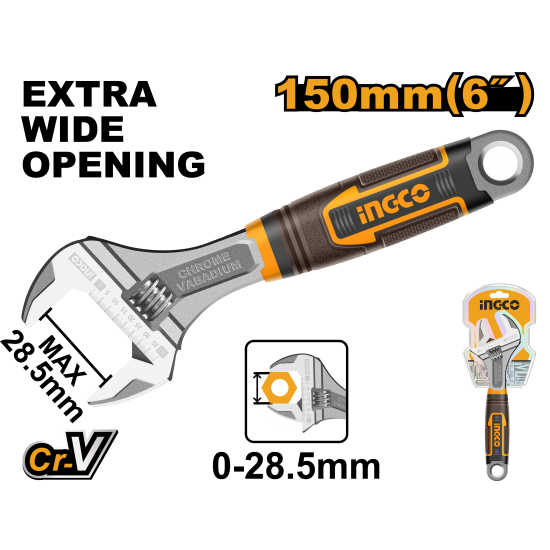 Ключ разводной 150 мм (0-24мм) (6/60) INGCO HADW131068 INDUSTRIAL