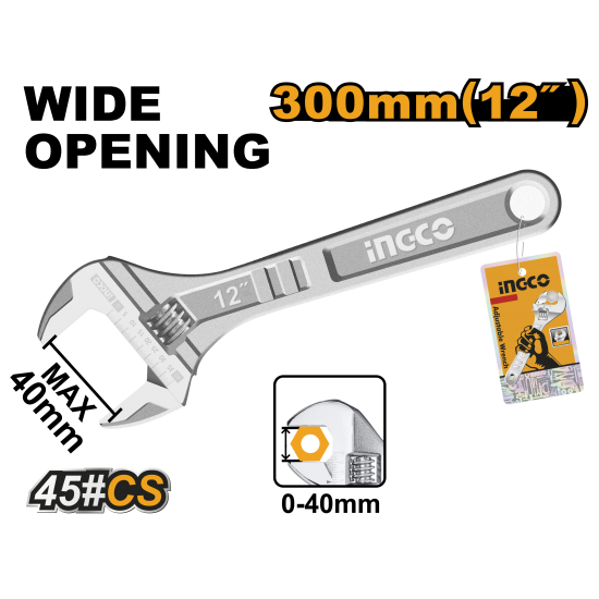 Ключ разводной 300 мм (0-35мм) (6/24) INGCO HADW131122