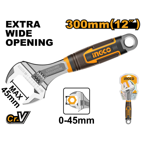 Ключ разводной 300 мм (0-41мм) (4/16) INGCO HADW131128 INDUSTRIAL
