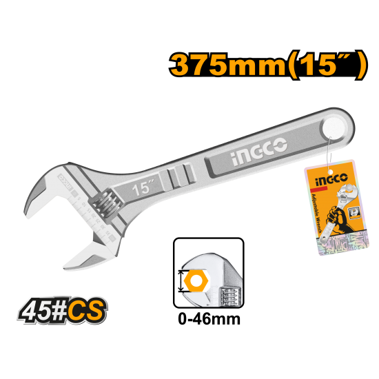 Ключ разводной 375 мм (0-46мм) INGCO HADW131152