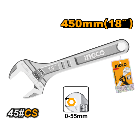 Ключ разводной 450 мм (0-55мм) INGCO HADW131182