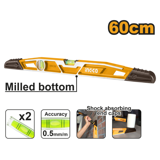 Уровень пузырьковый усиленный 60 см (10/30) INGCO HBSL08060 INDUSTRIAL Уровень пузырьковый усиленный 60 см (10/30) INGCO HBSL08060 INDUSTRIAL