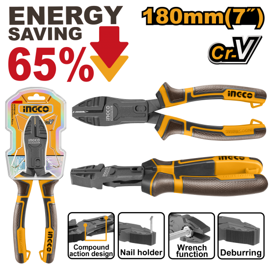 Плоскогубцы комбинированные 180 мм (6/36) INGCO HCCP58180 INDUSTRIAL Плоскогубцы комбинированные 180 мм (6/36) INGCO HCCP58180 INDUSTRIAL