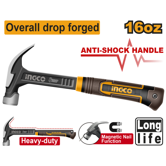 Молоток-гвоздодер 450 г (6/12) INGCO HCH81016L INDUSTRIAL Молоток-гвоздодер 450 г (6/12) INGCO HCH81016L INDUSTRIAL