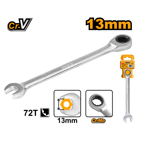 Ключ комбинированный трещоточный 13 мм (10/120) INGCO HCSPAR131 INDUSTRIAL
