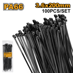 Стяжки нейлоновые черные 3.6х200 мм (50/200) INGCO HCTB20036 Стяжки нейлоновые черные 3.6х200 мм (50/200) INGCO HCTB20036