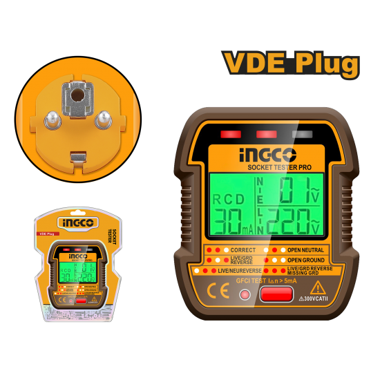 Тестер розеток (40/80) INGCO HESST30011 INDUSTRIAL