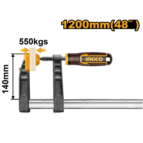 Струбцина F-образная 140Х1200 мм INGCO HFC021401 INDUSTRIAL Струбцина F-образная 140Х1200 мм INGCO HFC021401 INDUSTRIAL