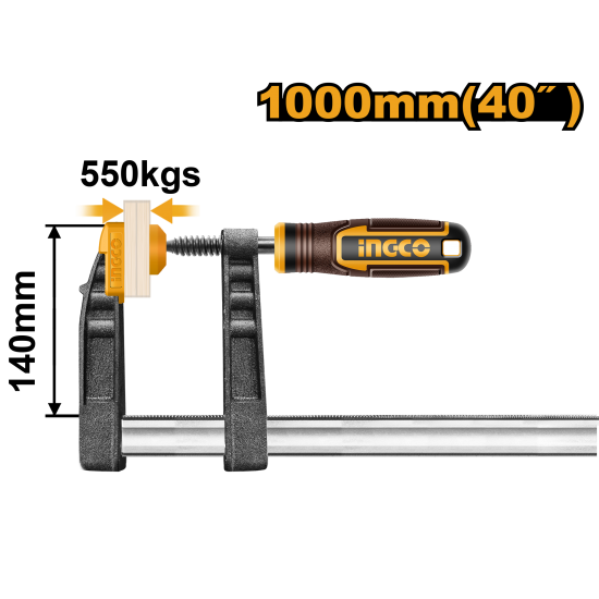 Струбцина F-образная 140Х1000 мм INGCO HFC021404 INDUSTRIAL Струбцина F-образная 140Х1000 мм INGCO HFC021404 INDUSTRIAL