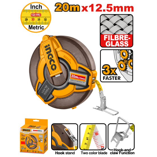 Рулетка геодезическая фиберглас 20х15 мм (6/24) INGCO HFMT1820 INDUSTRIAL Рулетка геодезическая фиберглас 20х15 мм (6/24) INGCO HFMT1820 INDUSTRIAL