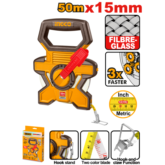 Рулетка геодезическая фиберглас 50х15 мм (10/20) INGCO HFMT1850 INDUSTRIAL Рулетка геодезическая фиберглас 50х15 мм (10/20) INGCO HFMT1850 INDUSTRIAL
