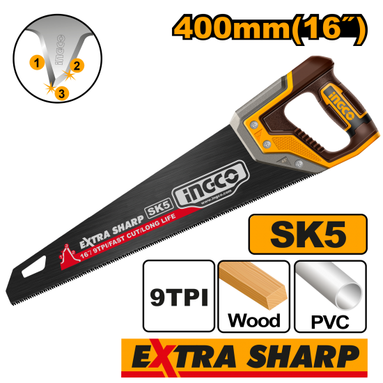 Ножовка по дереву 400 мм 9TPI (6/24) INGCO HHAS68400 INDUSTRIAL