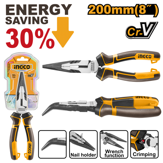 Тонкогубцы изогнутые 200 мм INGCO HHBNP28201 INDUSTRIAL Тонкогубцы изогнутые 200 мм INGCO HHBNP28201 INDUSTRIAL