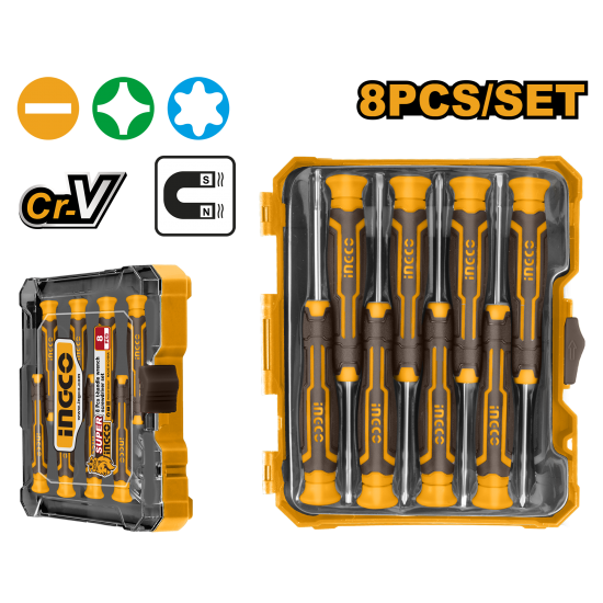 Набор прецизионных отверток 8 шт (6/60) INGCO HKSD0818 INDUSTRIAL