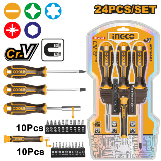 Набор отвëрток и бит 24 шт INGCO HKSDB02482 Набор отвëрток и бит 24 шт INGCO HKSDB02482