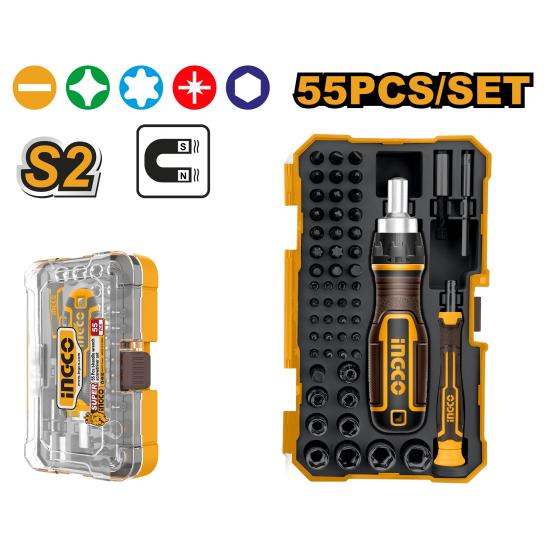 Отвертка с насадками и головок 55 шт INGCO HKSDB0558