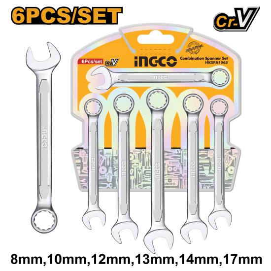 Набор комбинированных гаечных ключей 6 шт. 8-17 мм INGCO HKSPA1068 INDUSTRIAL Набор комбинированных гаечных ключей 6 шт. 8-17 мм INGCO HKSPA1068 INDUSTRIAL