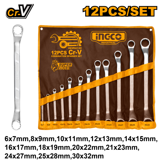Набор комбинированных гаечных ключей 12 шт INGCO HKSPA3142 INDUSTRIAL