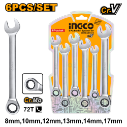 Набор комбинированных ключей с трещоткой 6 шт. 8-17 мм INGCO HKSPAR1062 INDUSTRIAL Набор комбинированных ключей с трещоткой 6 шт. 8-17 мм INGCO HKSPAR1062 INDUSTRIAL