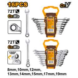 Набор комбинированных ключей с трещоткой 16 шт 8-19 мм (10) INGCO HKSPAR2016 INDUSTRIAL Набор комбинированных ключей с трещоткой 16 шт 8-19 мм (10) INGCO HKSPAR2016 INDUSTRIAL