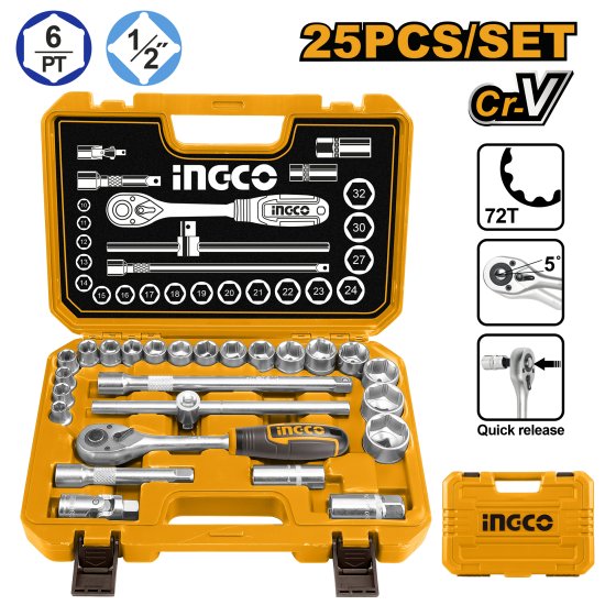 Набор головок с трещоткой 25 предметов INGCO HKTS12251 INDUSTRIAL Набор головок с трещоткой 25 предметов INGCO HKTS12251 INDUSTRIAL