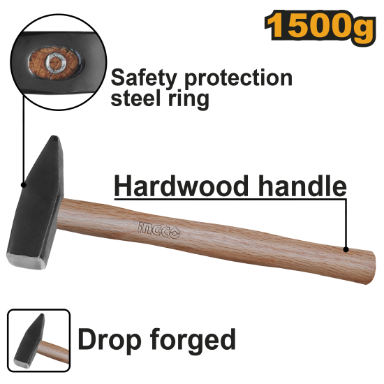 Молоток слесарный 1500 г INGCO HMH041500 Молоток слесарный 1500 г INGCO HMH041500