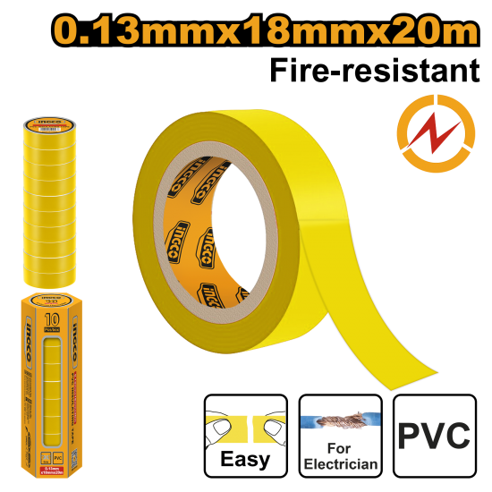 Лента изоляционная желтая 20 м ПВХ (10/300) INGCO HPET1011