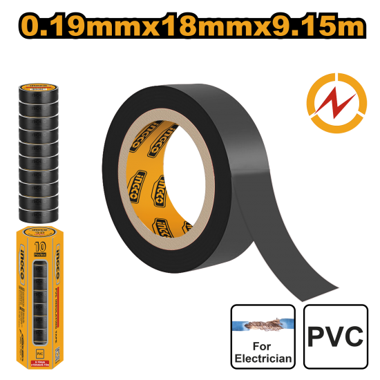Лента изоляционная черная ПВХ (10/300) INGCO HPET1101 Лента изоляционная черная ПВХ (10/300) INGCO HPET1101