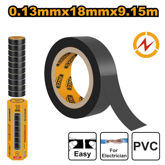 Лента изоляционная черная ПВХ (10/300) INGCO HPET1103