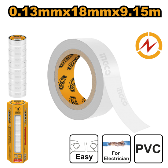 Лента изоляционная белая ПВХ (10/300) INGCO HPET1108 Лента изоляционная белая ПВХ (10/300) INGCO HPET1108