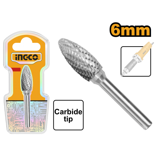 Борфреза из карбида вольфрама 6 мм (100/200) INGCO HRRC0602 INDUSTRIAL Борфреза из карбида вольфрама 6 мм (100/200) INGCO HRRC0602 INDUSTRIAL