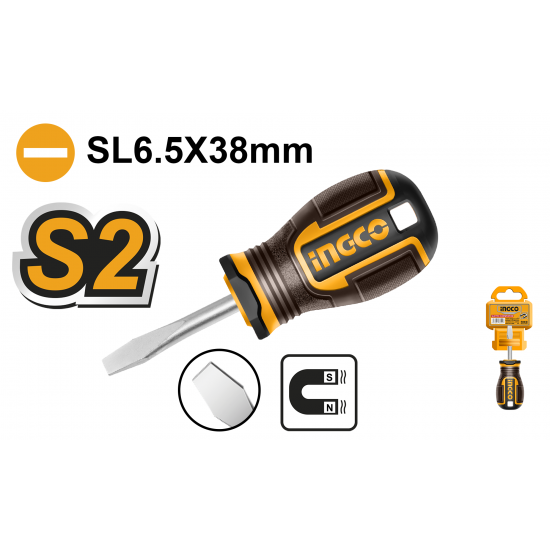 Отвертка плоская SL6.5x38 (12/144) INGCO HSDSL6038 INDUSTRIAL