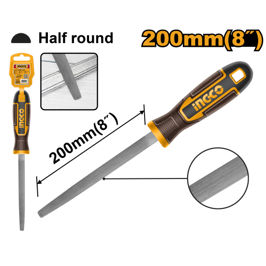 Напильник полукруглый по металлу 200 мм (10/60) INGCO HSHF088 INDUSTRIAL Напильник полукруглый по металлу 200 мм (10/60) INGCO HSHF088 INDUSTRIAL