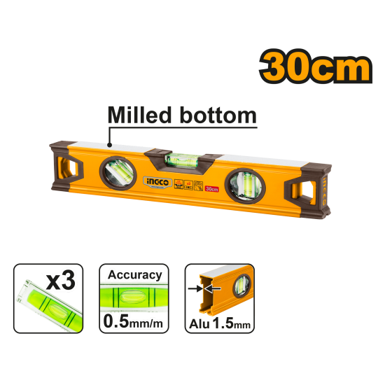 Уровень пузырьковый 30 см INGCO HSL08030 INDUSTRIAL