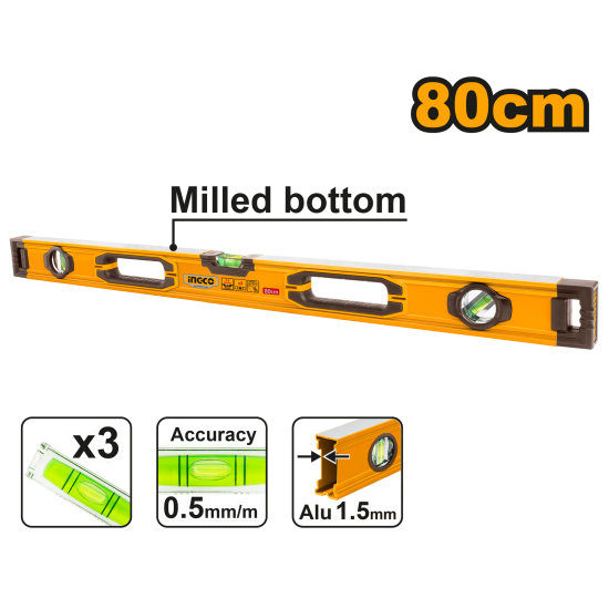 Уровень пузырьковый 80 см INGCO HSL08080 INDUSTRIAL
