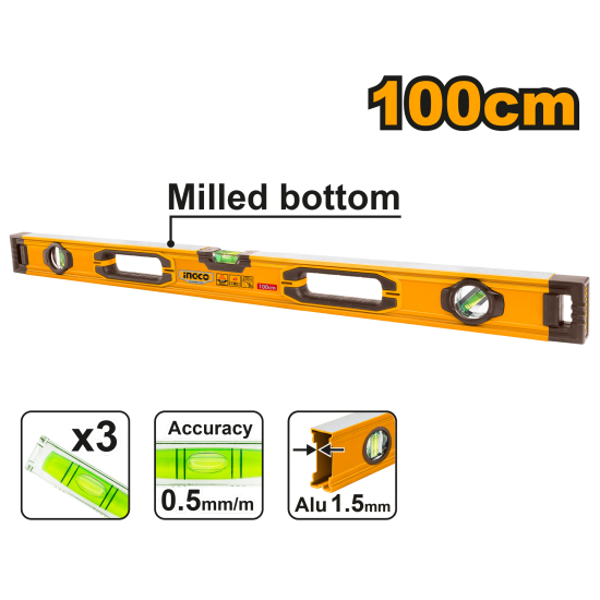Уровень пузырьковый 100 см INGCO HSL08100 INDUSTRIAL