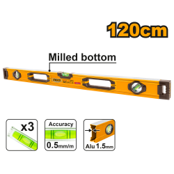 Уровень пузырьковый 120 см INGCO HSL08120 INDUSTRIAL Уровень пузырьковый 120 см INGCO HSL08120 INDUSTRIAL
