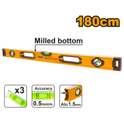 Уровень пузырьковый 180 см INGCO HSL08180 INDUSTRIAL Уровень пузырьковый 180 см INGCO HSL08180 INDUSTRIAL