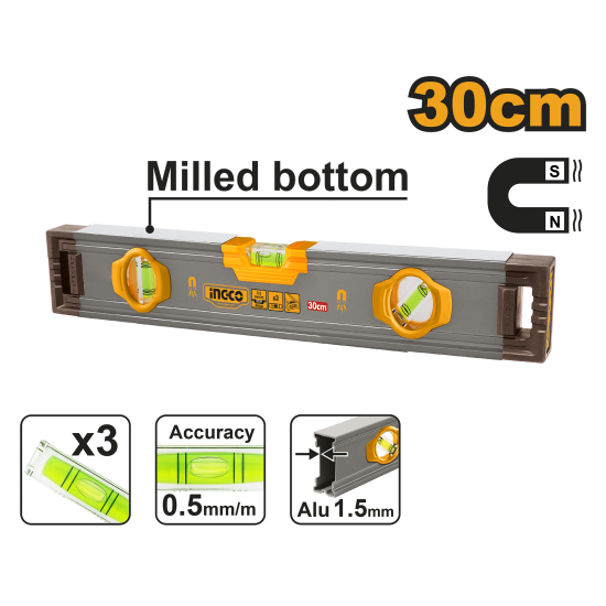 Уровень пузырьковый магнитный 30 см (20) INGCO HSL38030M INDUSTRIAL Уровень пузырьковый магнитный 30 см (20) INGCO HSL38030M INDUSTRIAL
