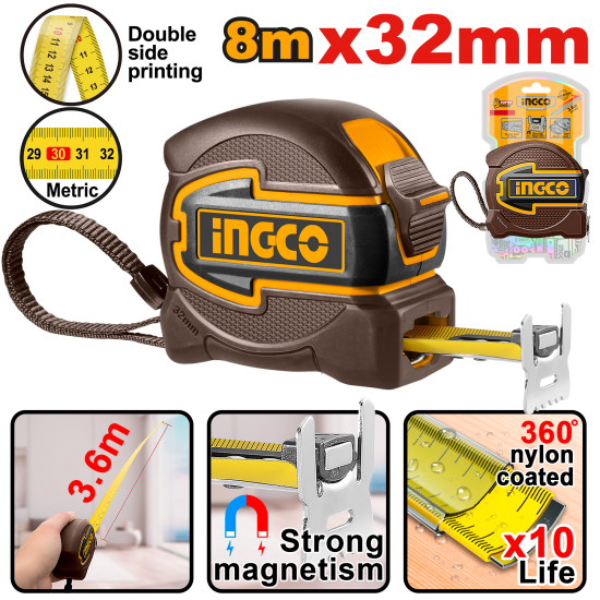 Рулетка 8 х 32 мм (6/24) INGCO HSMT80832M INDUSTRIAL