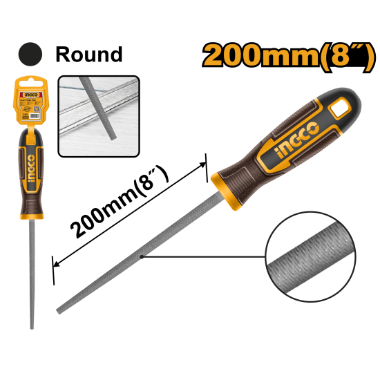 Напильник круглый по металлу 200 мм (10/60) INGCO HSRF088 INDUSTRIAL