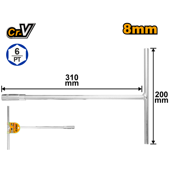 Торцевой ключ 8 мм с Т-образной ручкой INGCO HTSW0808 INDUSTRIAL Торцевой ключ 8 мм с Т-образной ручкой INGCO HTSW0808 INDUSTRIAL