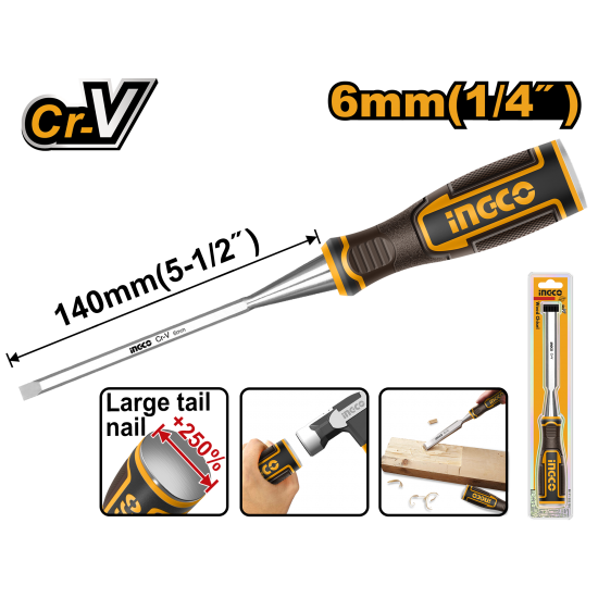 Стамеска 6 мм (10/50) INGCO HWC0806 INDUSTRIAL