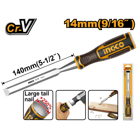 Стамеска 14 мм (10/50) INGCO HWC0814 INDUSTRIAL Стамеска 14 мм (10/50) INGCO HWC0814 INDUSTRIAL