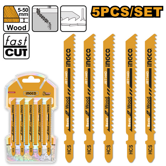 Полотна по дереву для электролобзика 5 шт (25/250) INGCO JBT144D