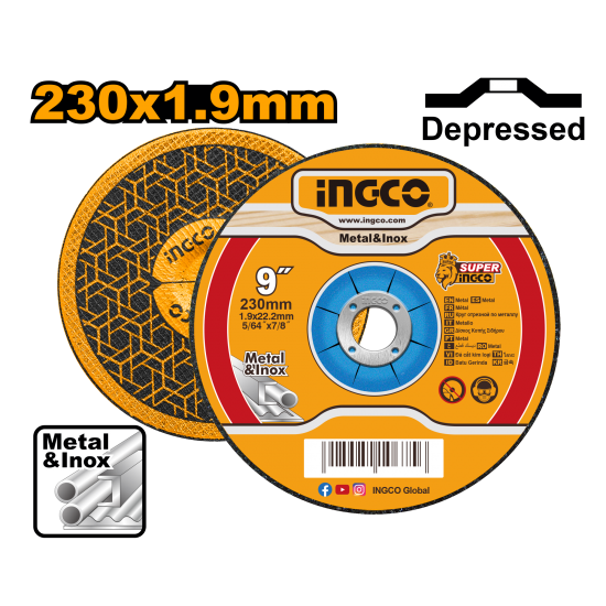 Абразивный отрезной диск по металлу 230*1.9*22.2 мм (25) INGCO MCD192302 Абразивный отрезной диск по металлу 230*1.9*22.2 мм (25) INGCO MCD192302