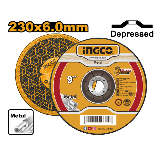 Абразивный шлифовальный диск по металлу 230*6*22.2 мм INGCO MGD602301