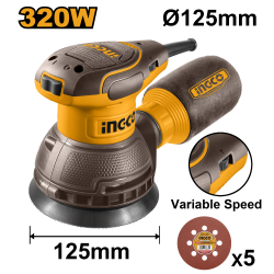 Эксцентриковая шлифмашина 320 Вт 125 мм (8) INGCO RS3216 INDUSTRIAL Эксцентриковая шлифмашина 320 Вт 125 мм (8) INGCO RS3216 INDUSTRIAL