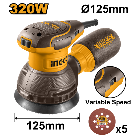 Эксцентриковая шлифмашина 320 Вт 125 мм (8) INGCO RS3216 INDUSTRIAL